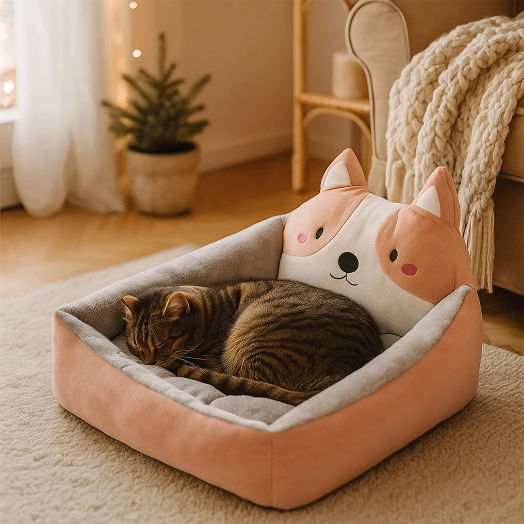 Katzenbett im Tierkopf-Design | Kuscheliges Winter Katzenkörbchen
