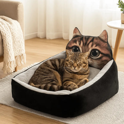 Katzenbett im Tierkopf-Design | Kuscheliges Winter Katzenkörbchen