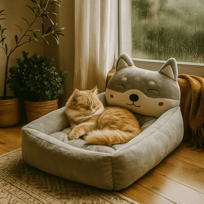 Katzenbett im Tierkopf-Design | Kuscheliges Winter Katzenkörbchen