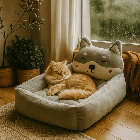 Katzenbett im Tierkopf-Design | Kuscheliges Winter Katzenkörbchen