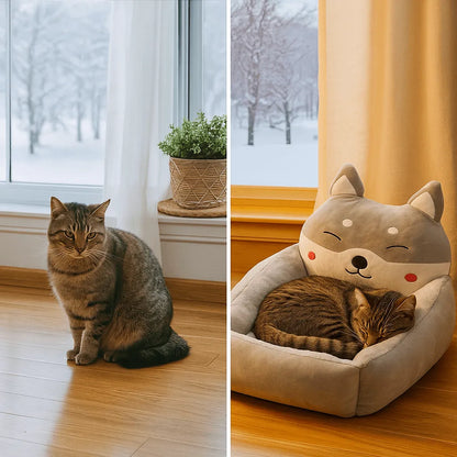 Katzenbett im Tierkopf-Design | Kuscheliges Winter Katzenkörbchen