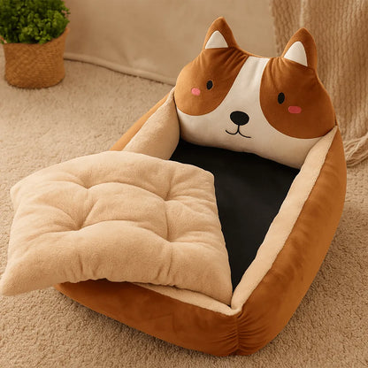 Katzenbett im Tierkopf-Design | Kuscheliges Winter Katzenkörbchen
