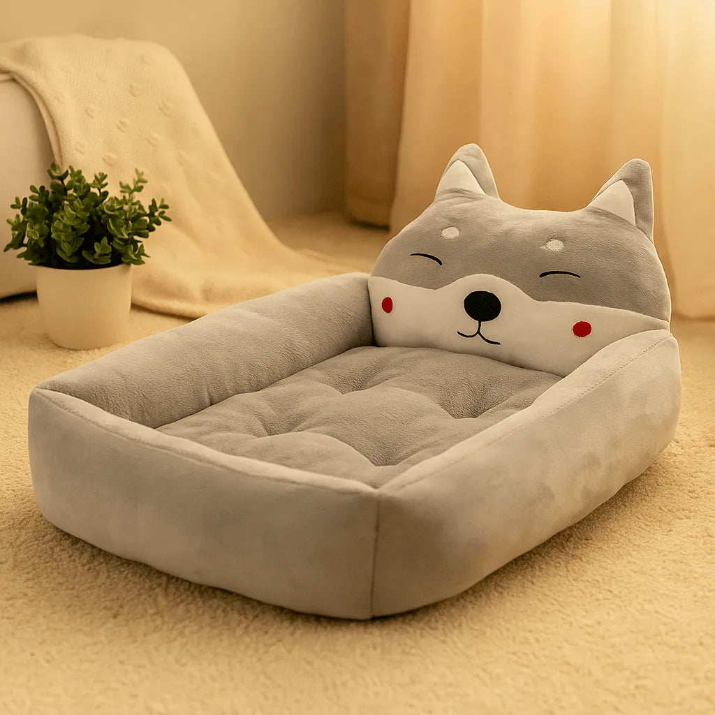 Katzenbett im Tierkopf-Design | Kuscheliges Winter Katzenkörbchen