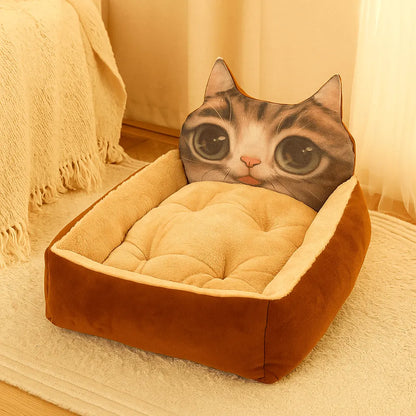 Katzenbett im Tierkopf-Design | Kuscheliges Winter Katzenkörbchen