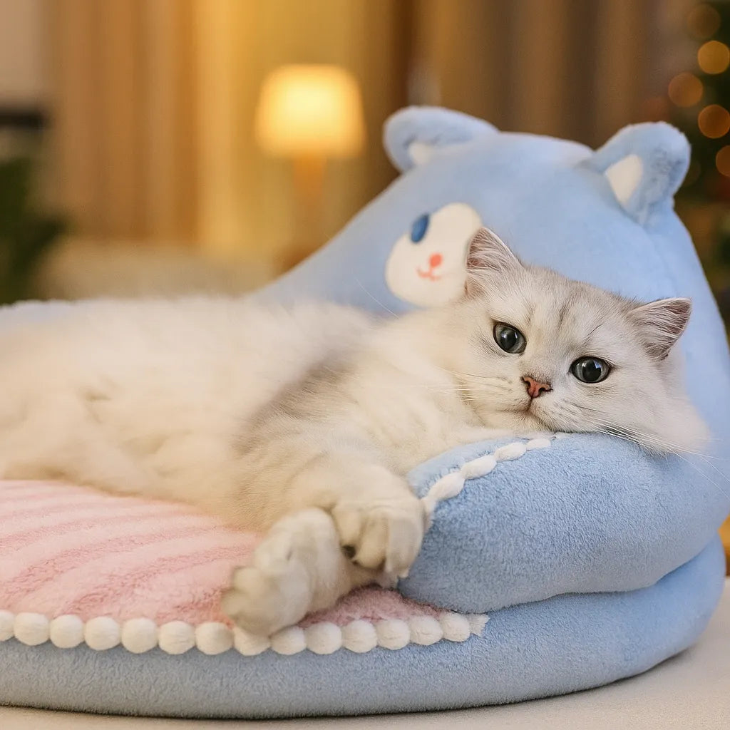 Kuscheliges Katzenbett | in Bärenform mit Rückenlehne