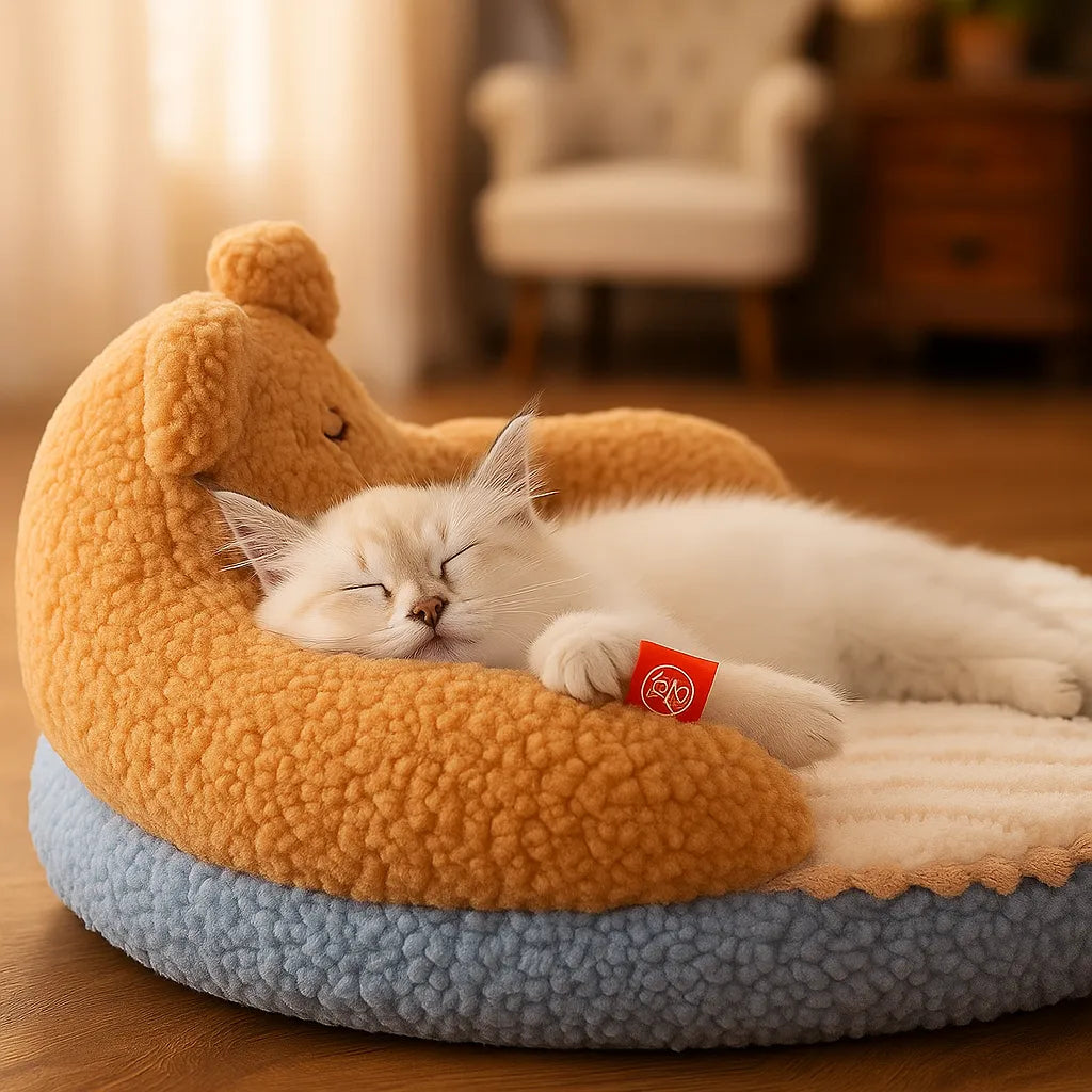Kuscheliges Katzenbett | in Bärenform mit Rückenlehne