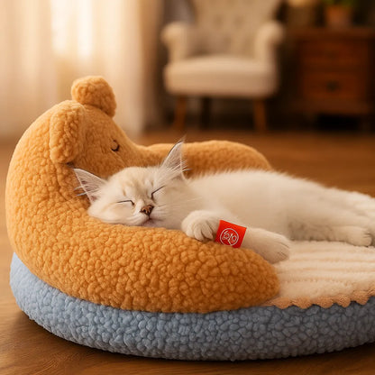 Kuscheliges Katzenbett | in Bärenform mit Rückenlehne