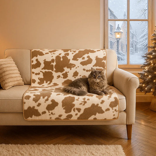 Katzen Sofabezug mit Kuhprint | Kuscheliger Schutz & Wärme im Winter