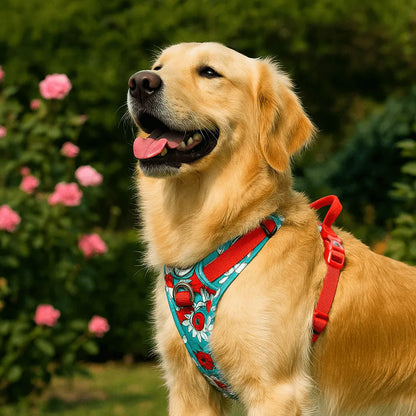 Hundegeschirr tropisches Design | Verstellbar, gepolstert & robust für aktive Hunde