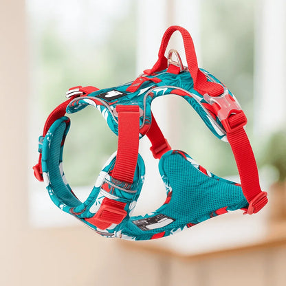 Hundegeschirr tropisches Design | Verstellbar, gepolstert & robust für aktive Hunde