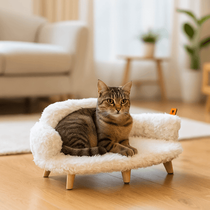 Kuscheliges Katzensofa mit Plüsch & Holzfüßen | Warm & stilvoll