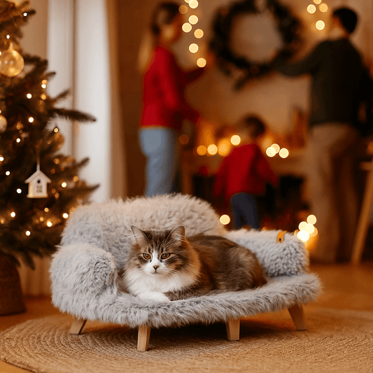 Kuscheliges Katzensofa mit Plüsch & Holzfüßen | Warm & stilvoll