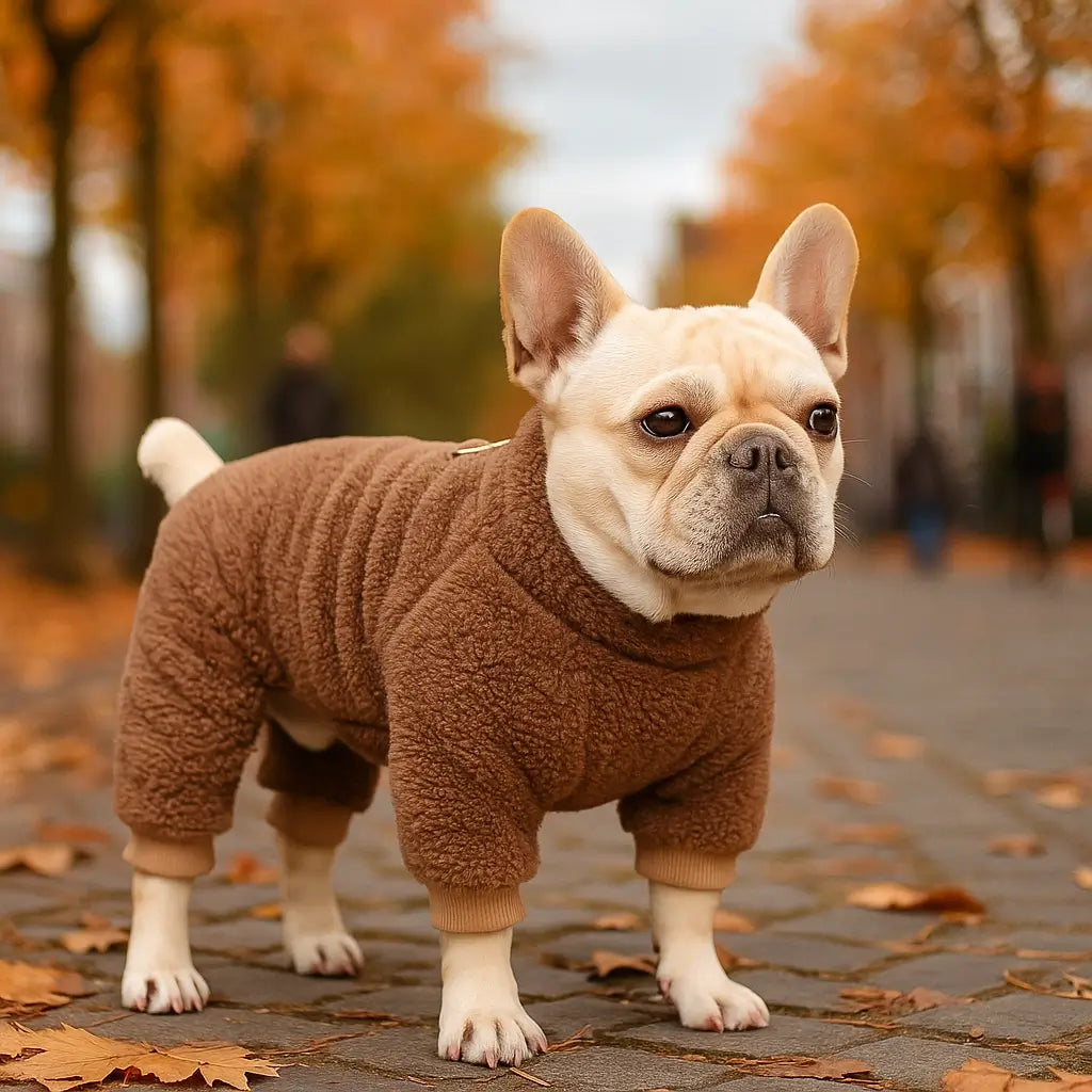 Hundemantel Jumpsuit mit Geschirr-Ring | kuschelig & praktisch