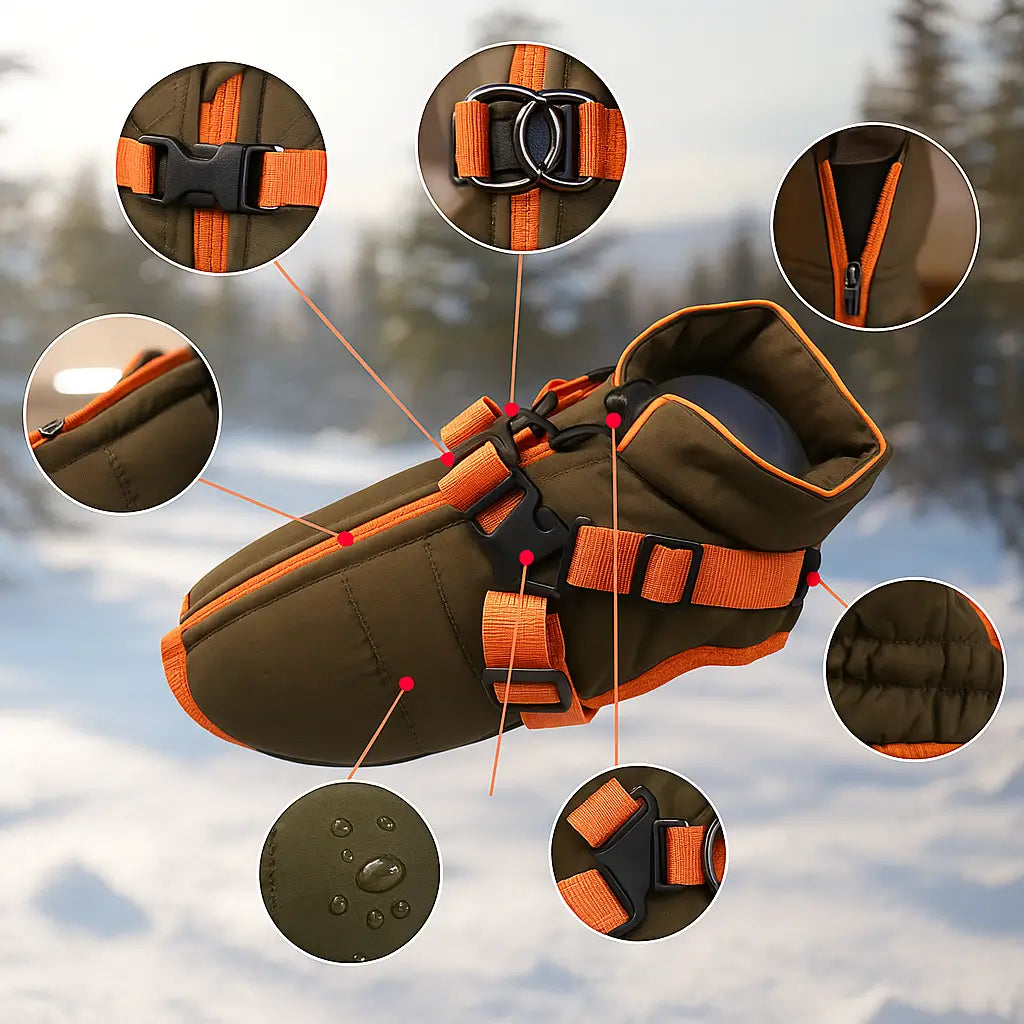 Hundemantel Winter 2-in-1 | Warme & Wasserdichte Jacke mit Geschirr