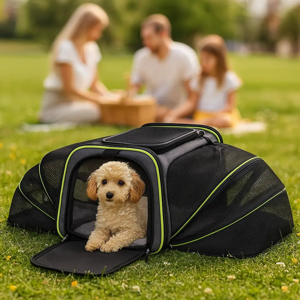 Hundetragetasche & Hundehaus | Erweiterbar, Belüftet & Bequem