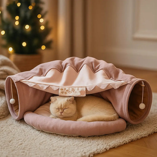 Katzenbett mit Tunnel | Faltbares Spiel- & Ruheparadies für Katzen