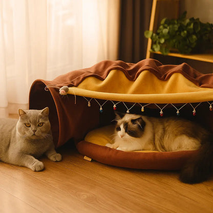 Katzenbett mit Tunnel | Faltbares Spiel- & Ruheparadies für Katzen