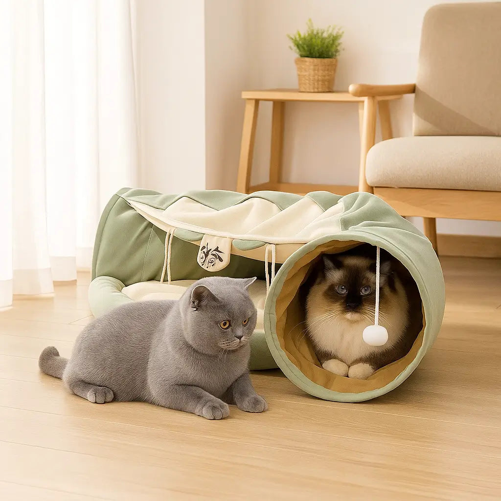 Katzenbett mit Tunnel | Faltbares Spiel- & Ruheparadies für Katzen