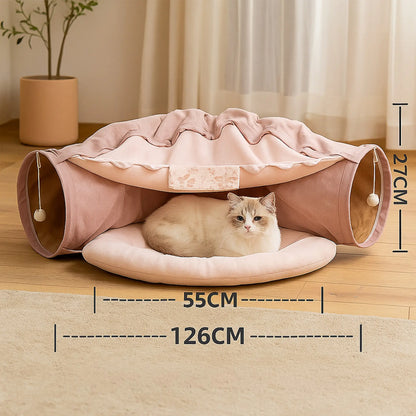 Katzenbett mit Tunnel | Faltbares Spiel- & Ruheparadies für Katzen