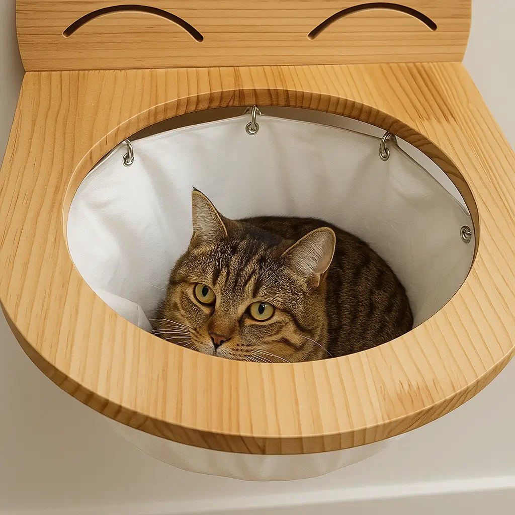Katzenbett aus Holz zum Aufhängen | Stilvolles Wandkörbchen für Katzen