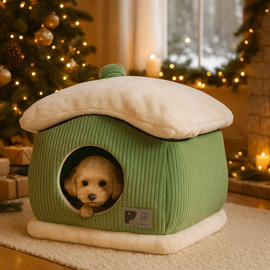 Hundehütte Winter Warm & Waschbar | Kuscheliges Hundebett mit Dach