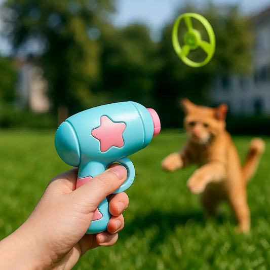 Katzenspielzeug Flugscheiben Pistole | interaktives Abschussspiel