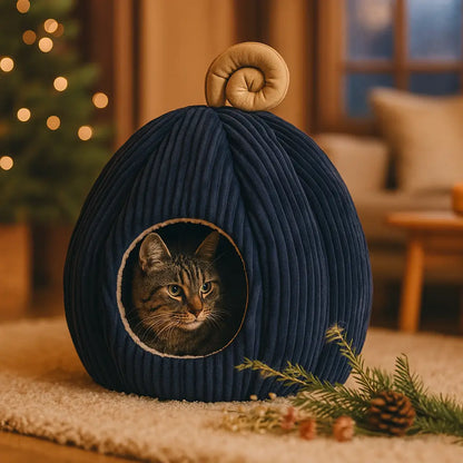 Katzenbett Kürbis-Design | Geschlossene Katzenhöhle für den Winter