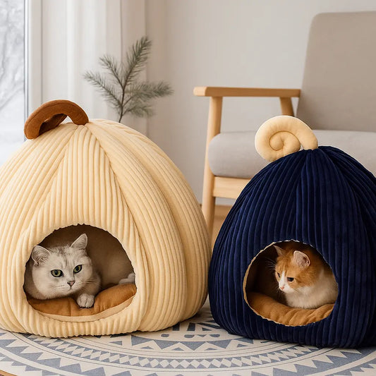 Katzenbett Kürbis-Design | Geschlossene Katzenhöhle für den Winter