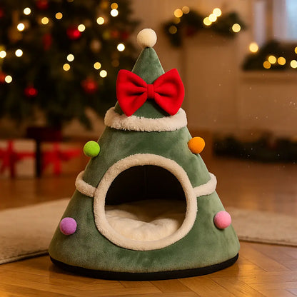 Weihnachts Hundehütte | Warme, waschbare Kuschelhütte für kleine Hunde