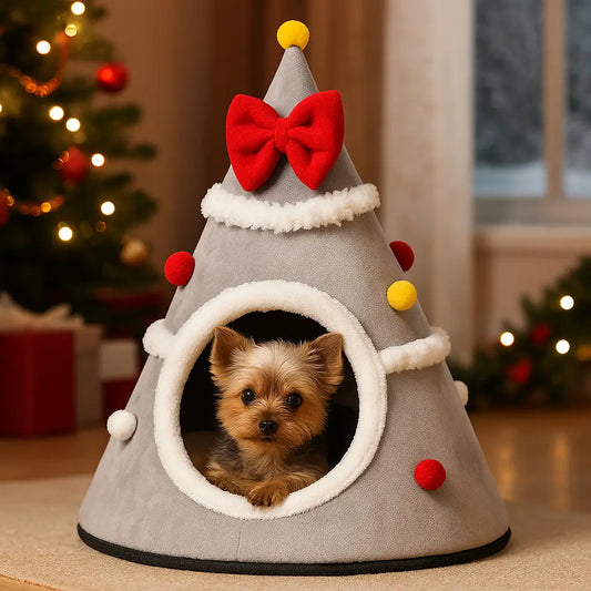 Weihnachts Hundehütte | Warme, waschbare Kuschelhütte für kleine Hunde