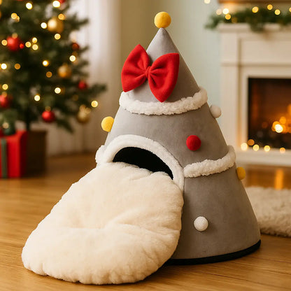 Weihnachts Hundehütte | Warme, waschbare Kuschelhütte für kleine Hunde