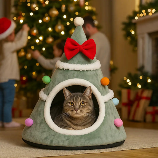 Katzenhöhle Weihnachten | Warme & Waschbare Kuschelhöhle für Katzen
