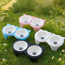 Cat Bowl Double Set Ceramic | Non-Slip & Slanted for Comfort
