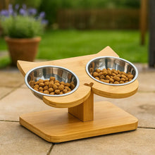 Cat Bowl made of Bamboo | Elevated Double Bowl with Incline