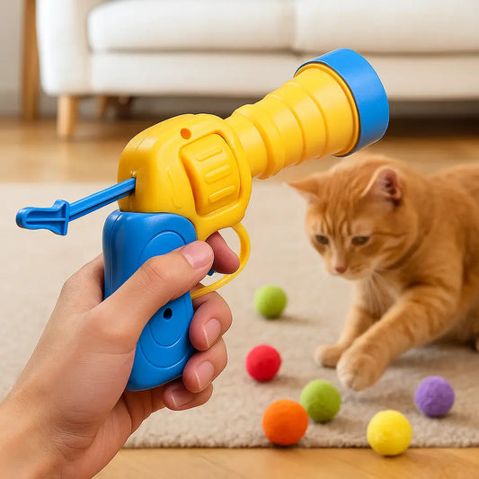Katzenspielzeug | Interaktive Ballpistole mit 20 Plüschbällen