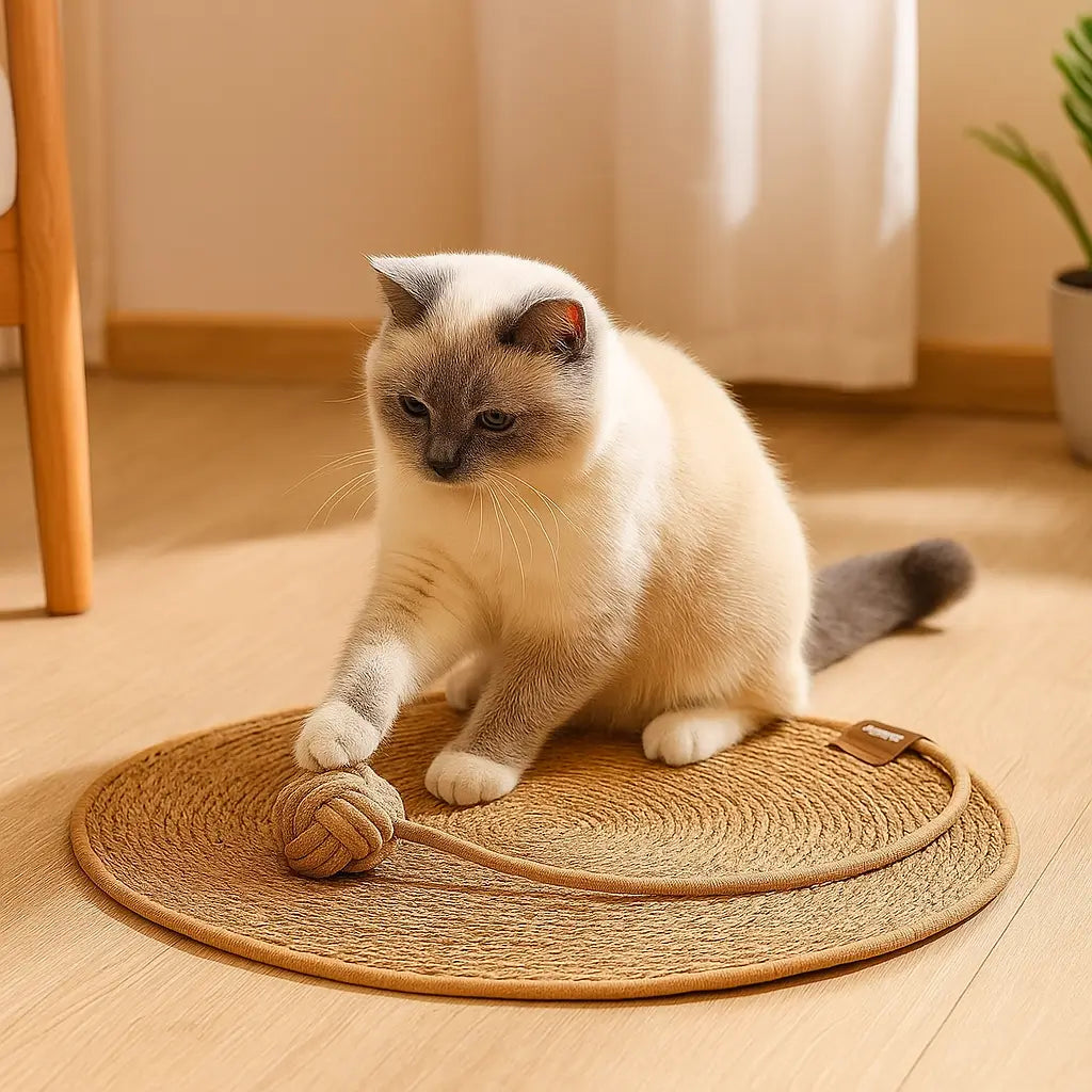 Katzenspielzeug | Kratzmatte & Kühlende Katzenliege aus Rattan