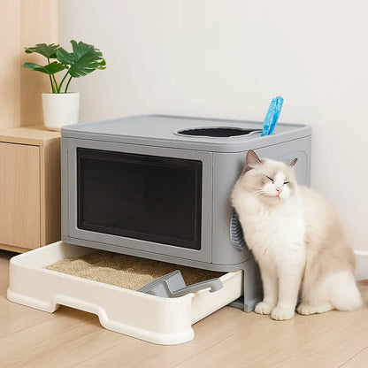 Katzenklo mit Schublade & Massagewand | Geruchsfrei & Leicht zu Reinigen
