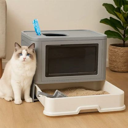 Katzenklo mit Schublade & Massagewand | Geruchsfrei & Leicht zu Reinigen
