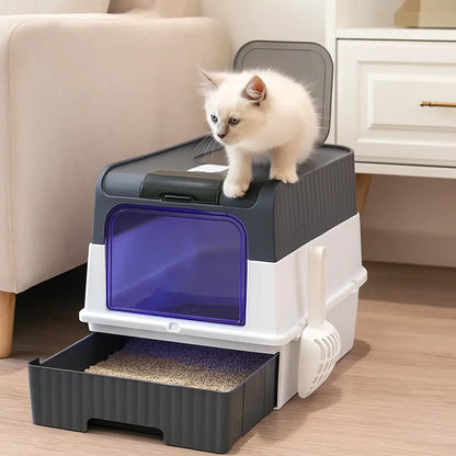 Litière pour chat avec lumière UV & tiroir | Hygiénique & sans odeur