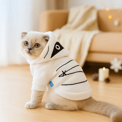 Halloween Cat Sweater Mummy Design | Warmer Hoodie for Cats