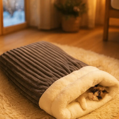 Cat Bed Winter Striped | Warm Cat Sleeping Bag made of Plush
