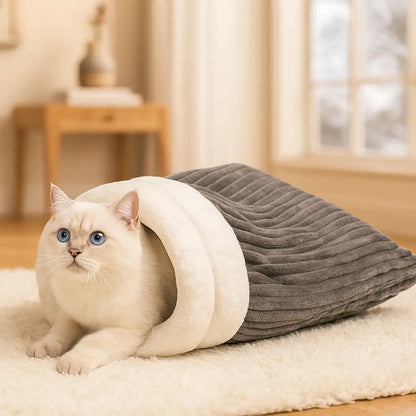 Cat Bed Winter Striped | Warm Cat Sleeping Bag made of Plush