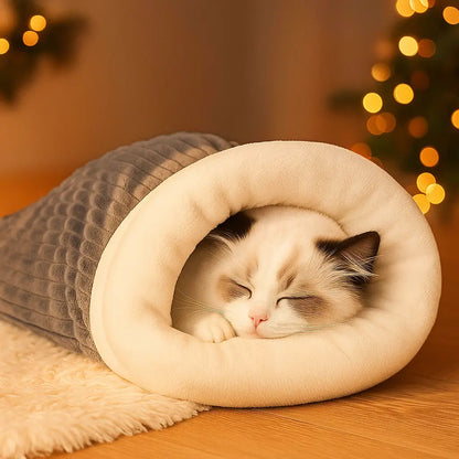 Cat Bed Winter Striped | Warm Cat Sleeping Bag made of Plush
