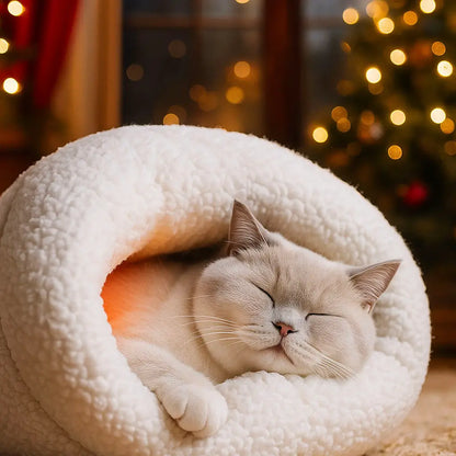Cat Bed Winter Striped | Warm Cat Sleeping Bag made of Plush