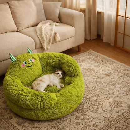 Kuscheliges Katzenbett | Beruhigender Donut-Schlafplatz aus Plüsch