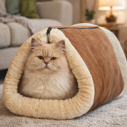Katzenbett & Tunnelmatte 2-in-1 – Wärmende Höhle für Komfort & Geborgenheit
