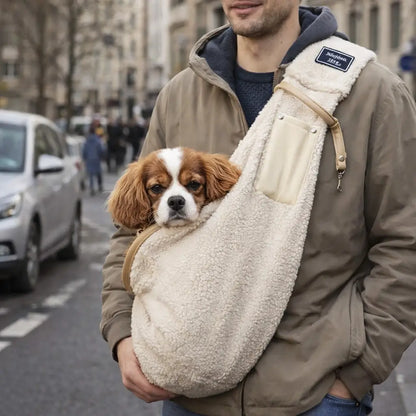 Sac de transport hiver pour chien à bandoulière | Chaud & mains libres