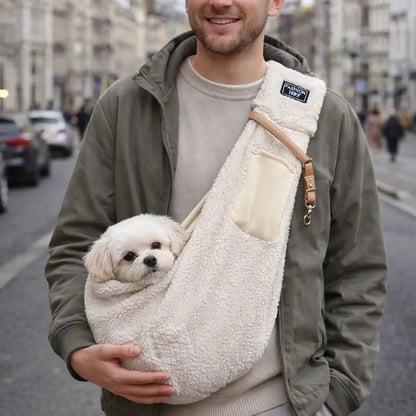 Sac de transport hiver pour chien à bandoulière | Chaud & mains libres