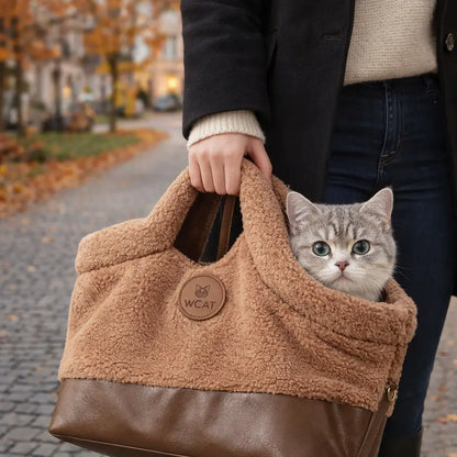 Warm Cat Carrier Bag Made of Plush | for Autumn & Winter
