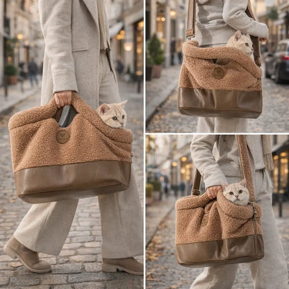 Warm Cat Carrier Bag Made of Plush | for Autumn & Winter